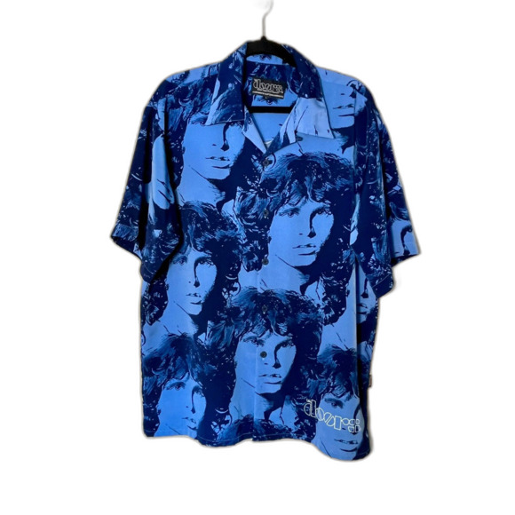 Vintage 2001 Dragonfly The Doors Jim Morrison Button Up Blue Shirt RARE Large - Picture 1 of 8